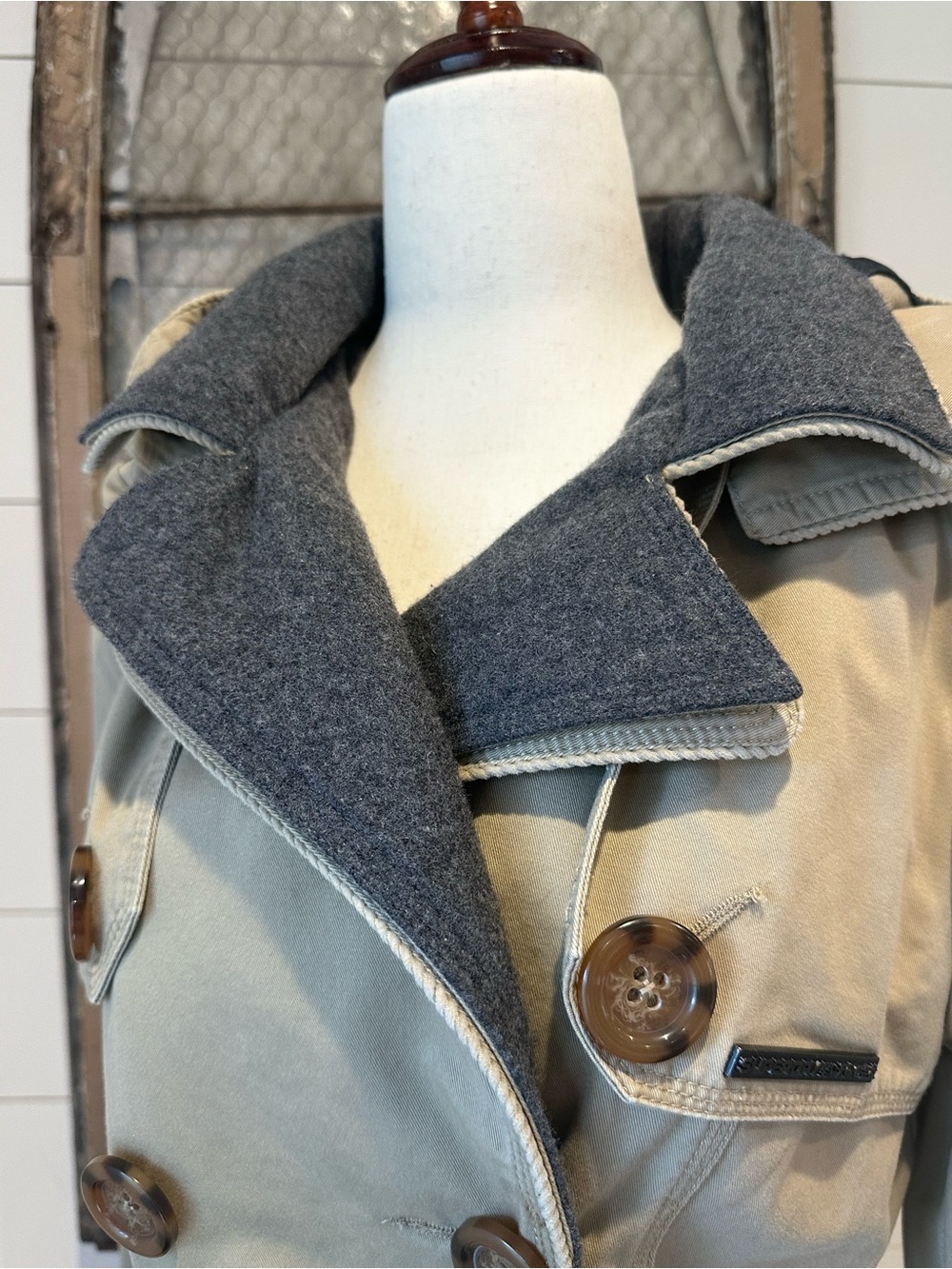 SUPERDRY Women's Vintage City Mac Khaki Double Breasted Trench Coat Medium M - Picture 12 of 16